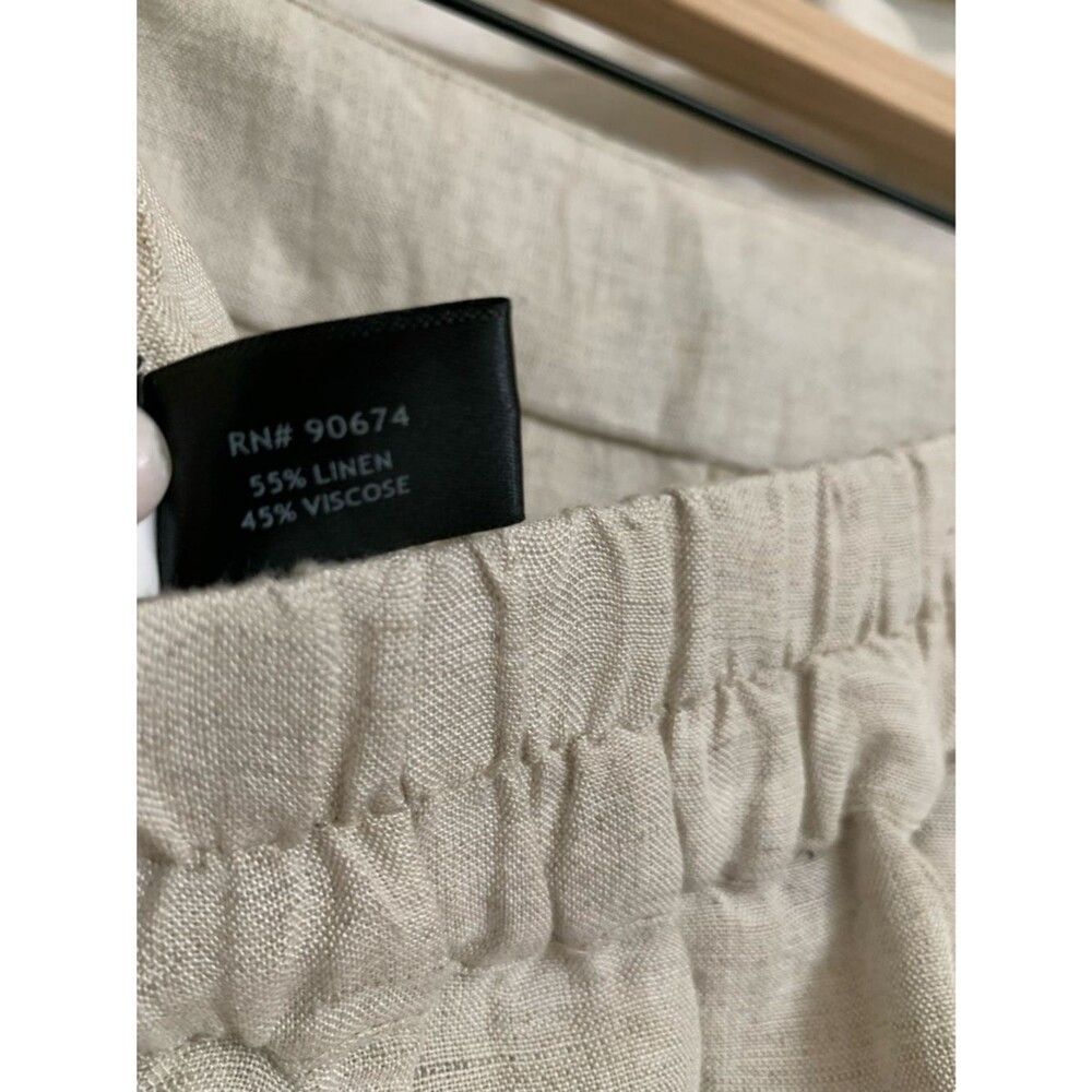 Boston Proper Malibu Embroidered Pull On Linen Blend Wide Leg Crop Cream Pant M - Picture 7 of 8
